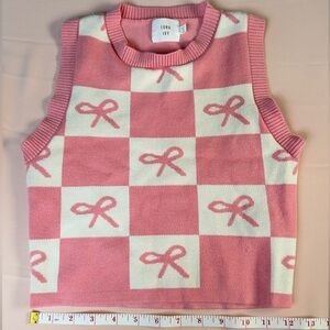 Luna Ivy Pink and White Kids Sleeveless Sweater